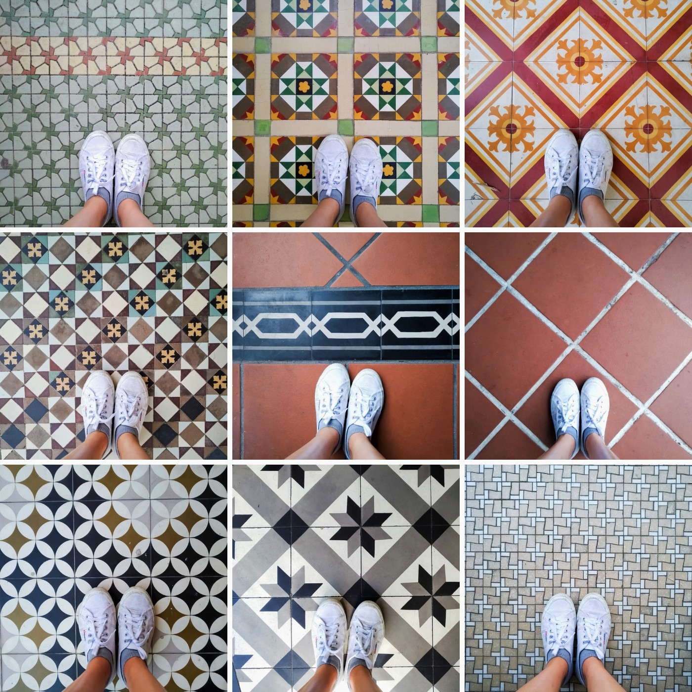 Floor tiles outside heritage buildings.